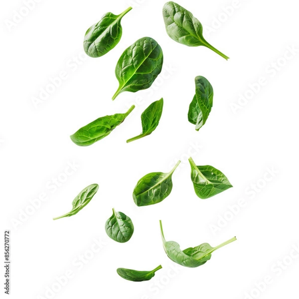 Obraz Healthy Fresh Spinach Leaves Isolated On Transparent Background For Culinary Recipes And Salads. Perfect for illustrating culinary ingredients, healthy living concepts, or salad recipes.