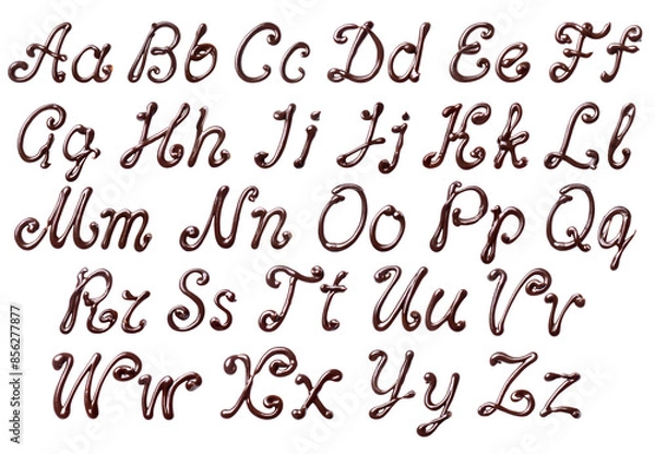 Fototapeta Uppercase and lowercase letters of the Latin alphabet made of melted chocolate, isolated on a white background