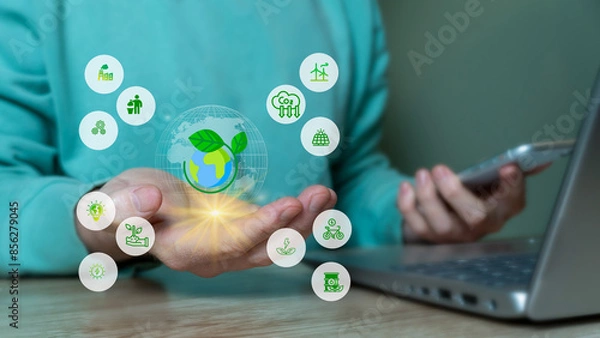Obraz Corporate Social Responsibility. Responsibility and contribution to sustainable development by improving social, economic and environmental impacts.