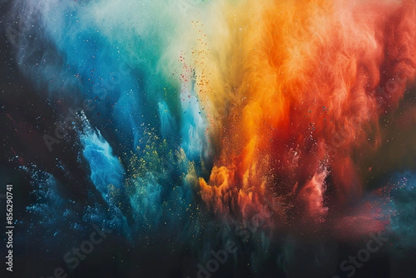 Fototapeta A colorful explosion of powdery dust with a blue and pink swirl