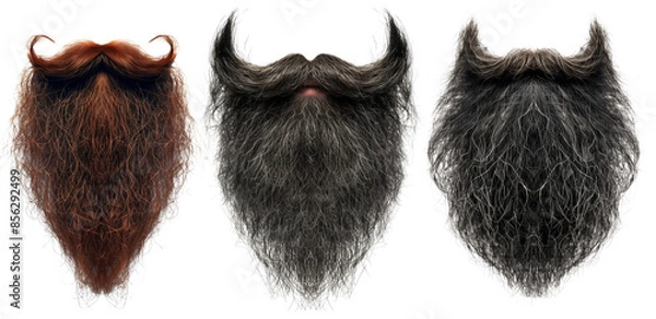 Fototapeta Set of men's beard and mustache. Isolated gray beard.