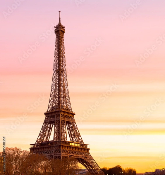 Obraz  Eiffel Tower at Sunset with copy space