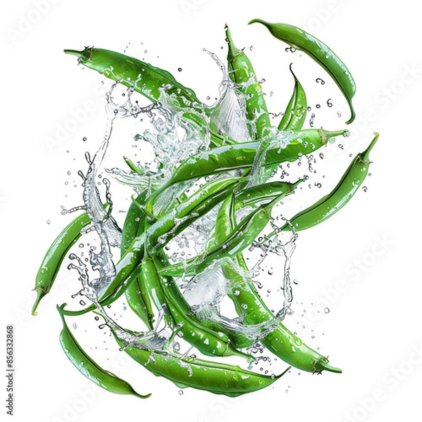 Obraz Fresh Green Beans Splashing in Clear Water on transparent Background. Perfect for food photography, health-themed designs, and cooking blog