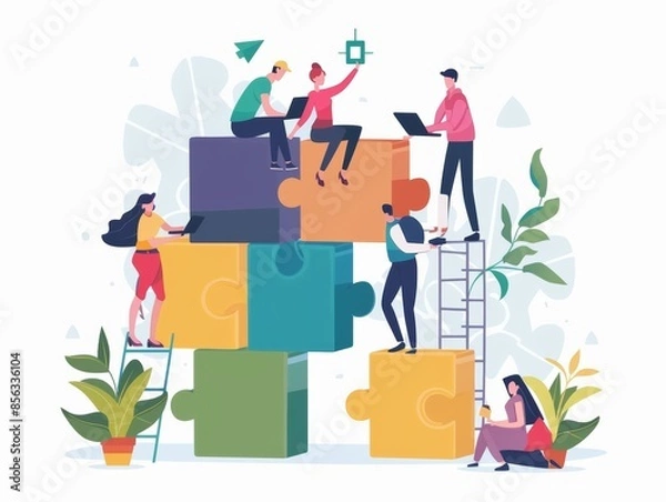 Obraz Teamwork at its finest: Collaborative group of professionals assisting each othertasks.