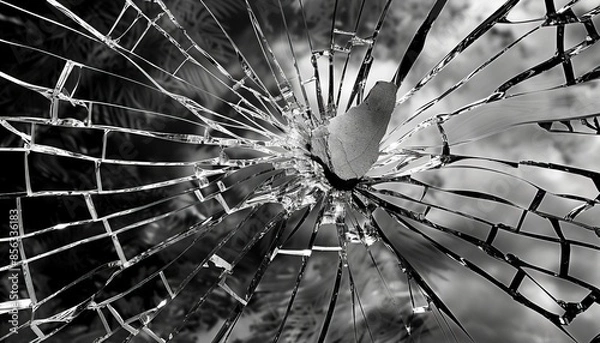 Fototapeta A black and white photo of a broken glass.