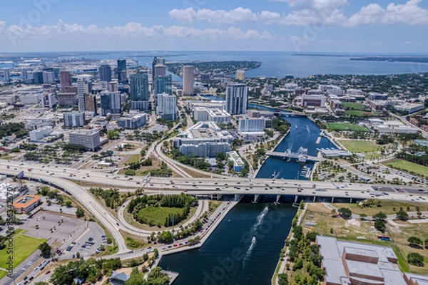 Fototapeta Beautiful aerial view of the Tampa bay City, it's Skyscrapers and Ybor city