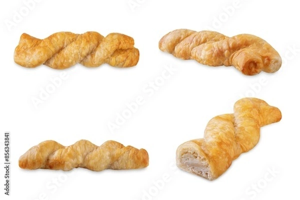 Obraz Braid filo dough Greek pie with filling on a white isolated background