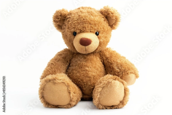 Obraz Charming classic brown teddy bear sits against a pure white background, offering comforting nostalgia and warmth with its plush texture