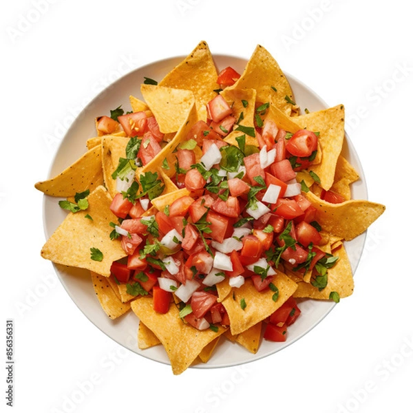 Fototapeta Fresh Tomato and Onion Nachos, PNG, isolated on transparent background.