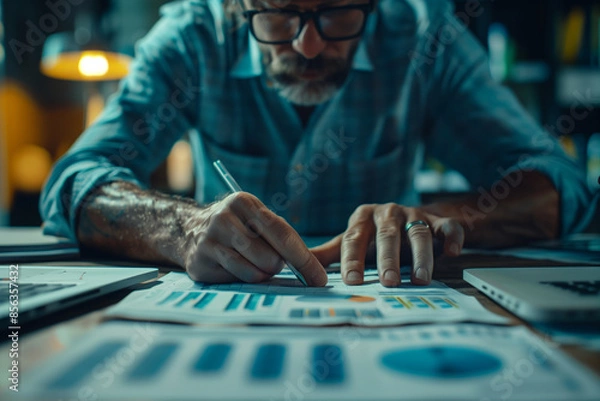 Fototapeta Businessperson Analyzing Data Charts and Graphs During Workday