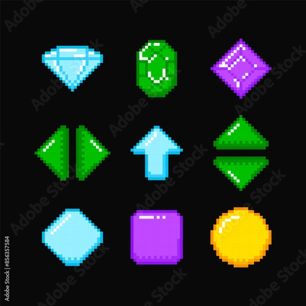Obraz Pixel game control buttons. Pixel Art controls for 8-bit retro video game design.