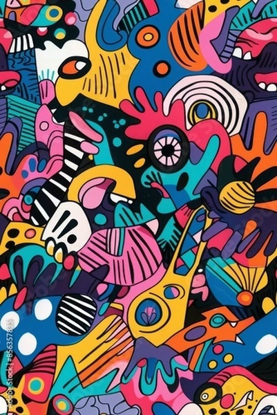 Obraz Abstract Colorful Pattern With Swirls and Geometric Shapes