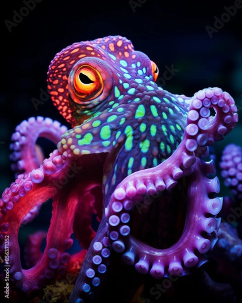 Obraz Glowing Octopus with Vibrant Colors
