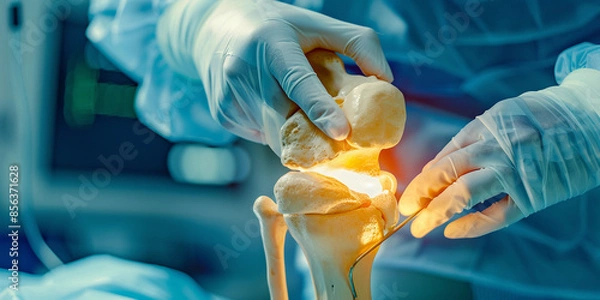 Fototapeta A Surgeons Precise Touch During a Knee Replacement Procedure