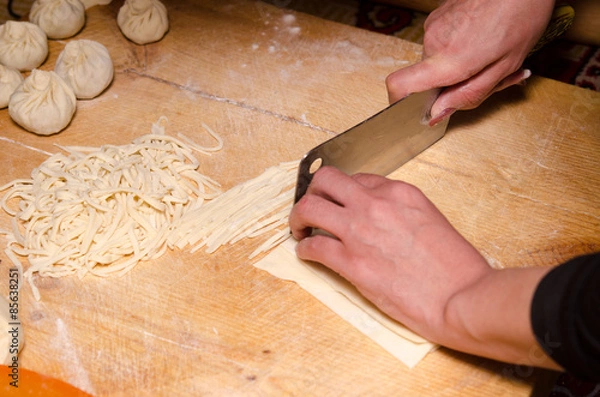 Obraz モンゴルのうどん作り