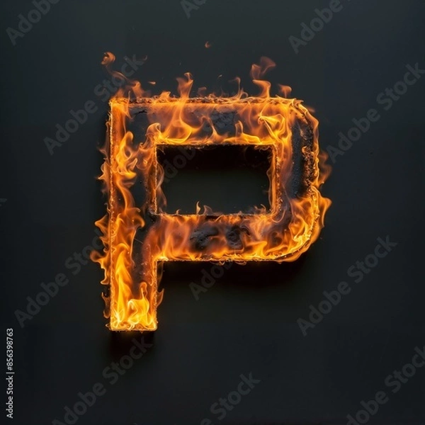 Obraz Fire letter P on black background, flames