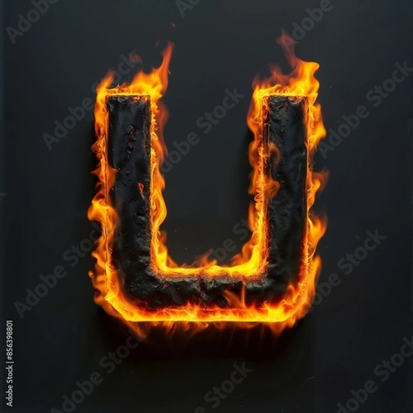 Obraz Fire letter U on black background, flames