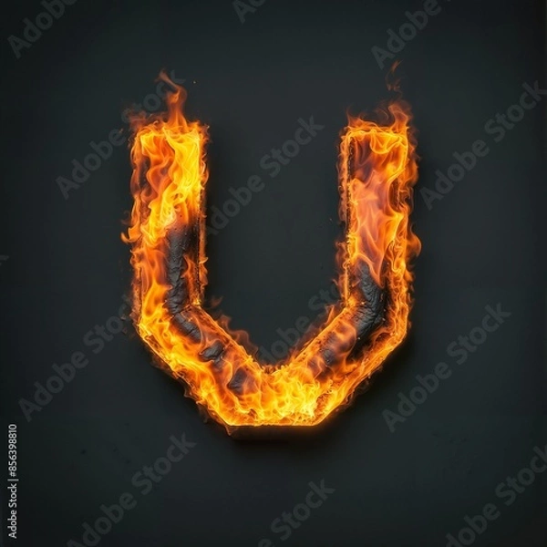 Obraz Fire letter V on black background, flames