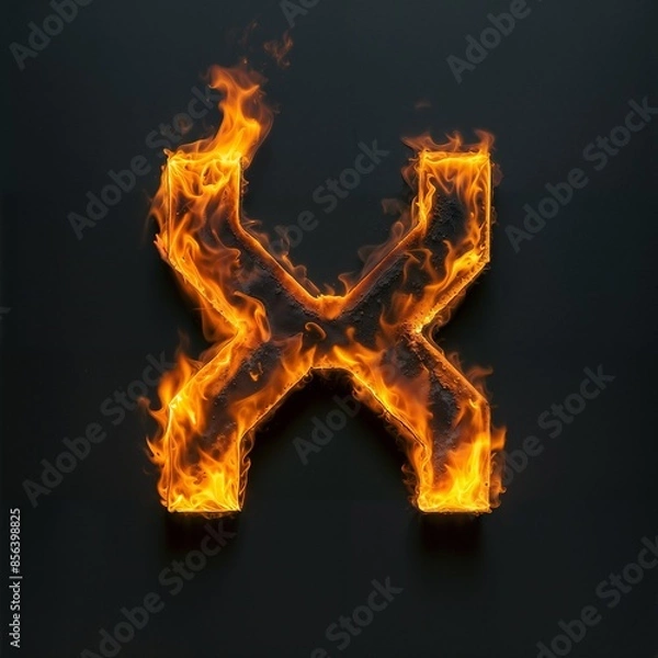 Obraz Fire letter X on black background, flames