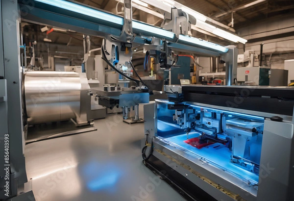 Fototapeta A state of the art CNC machine in the heart of an industrial workshop