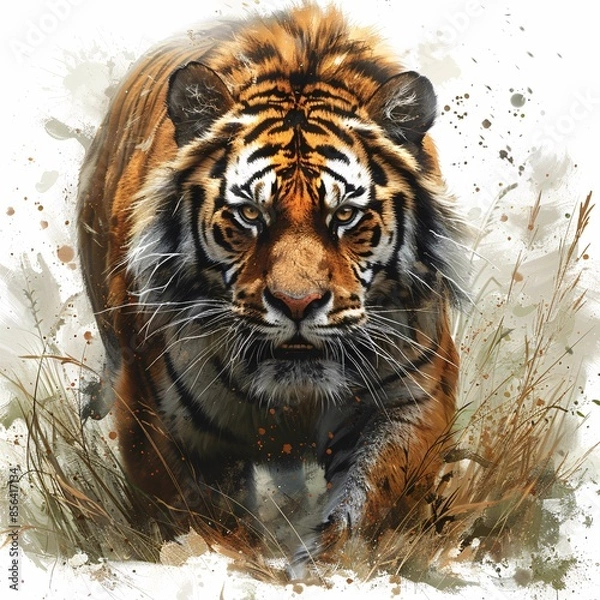 Fototapeta Striking depiction of tiger in its habitat.
