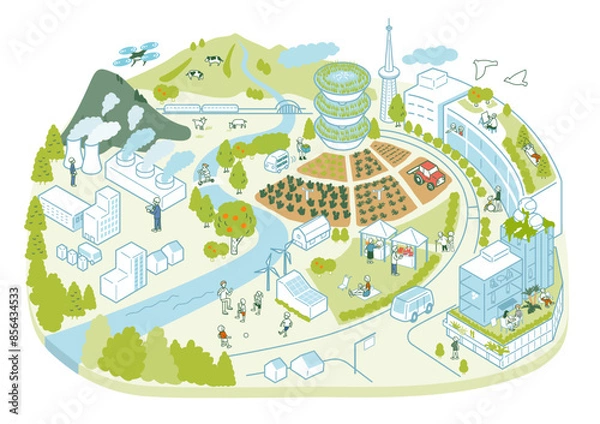 Obraz スマートシティ　田園都市　アイソメトリック