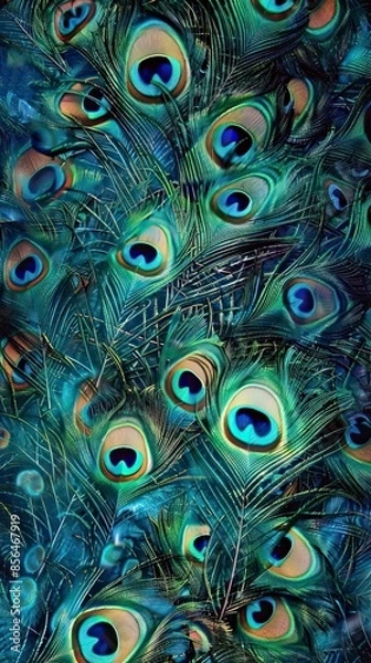 Fototapeta peacock feather texture. Peafowl feather background, pavo real