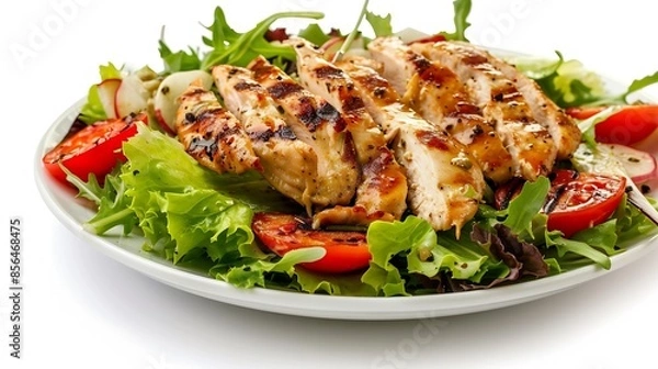 Obraz Grilled chicken salad food isolated white background : Generative AI