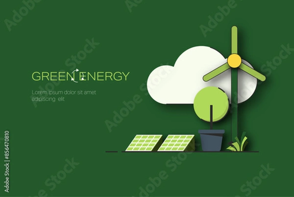 Fototapeta Green Energy Concept. Sustainable renewable energy sources. Environmental, Social, and Corporate Governance concept. Paper Art Style. Minimal Vector illustration.