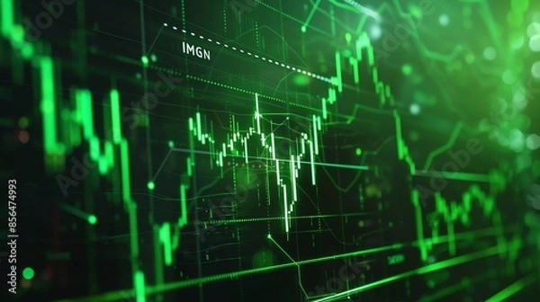 Fototapeta wallpaper of detailed and engaging image of a stock market chart with a clear upward trend, shown at a dynamic angle. The chart should feature pronounced and distinct candlestick patterns,