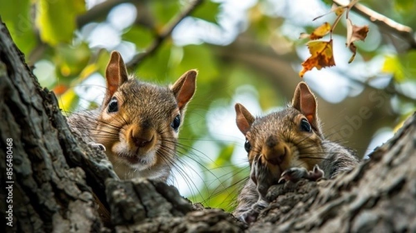 Fototapeta squirrels in the tree, ardillas en el árbol
