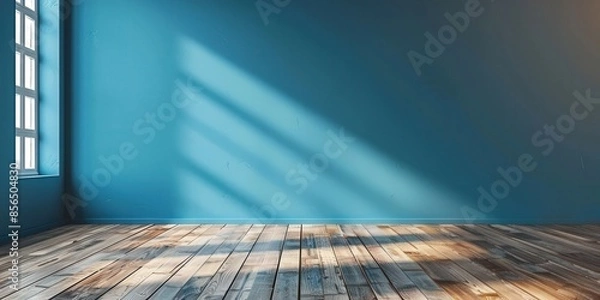 Obraz Empty Room with Blue Walls and Wooden Floor