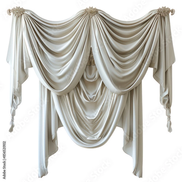 Fototapeta Elegant white fabric drapes with soft, flowing folds.  Perfect for home decor, interior design, and wedding themes.