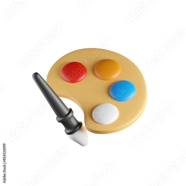 Fototapeta Pallette and Brush 3D Render Isolated Images