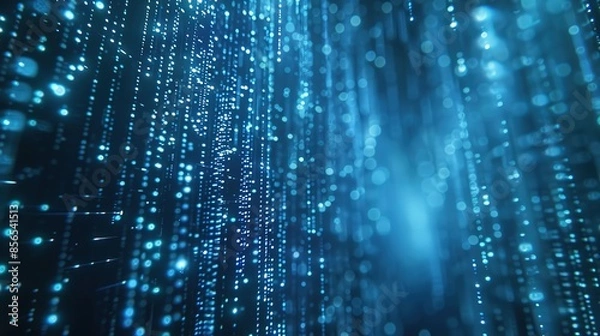Fototapeta Data Charts Theme: Blue Tones, Technological Sense, Lines, Particles, Ambient Light, Mysterious Atmosphere