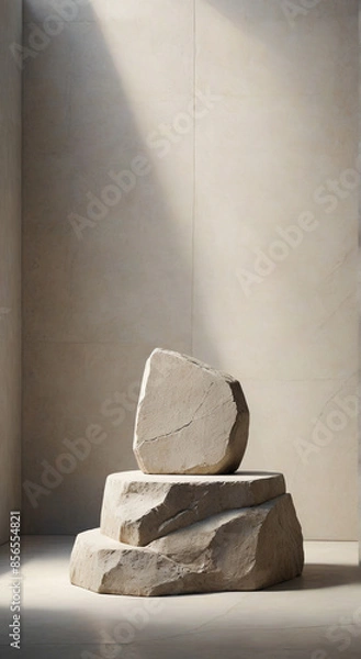 Fototapeta Abstract Stone Plate Podium: Empty Floor Platform with Broken Rock Stage Stand and Blank Rock Display for Cosmetic Product Showcase
