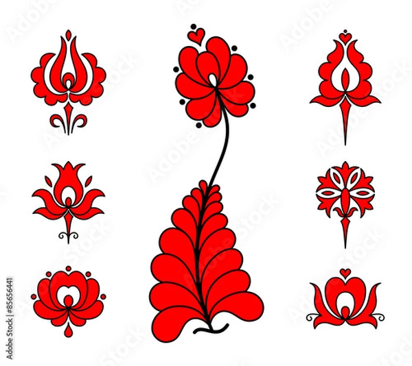 Obraz Traditional Hungarian embroidery floral elements