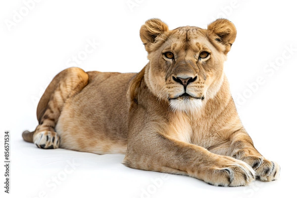 Obraz Lioness Resting on White Background
