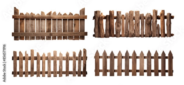 Fototapeta Set of rustic wooden fences isolated on transparent background
