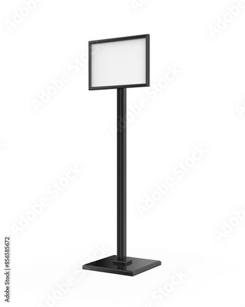 Fototapeta Blank poster sign stand. Floor standing display realistic mockup. Adjustable pedestal with blank board, mockup.