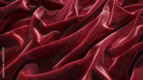 Fototapeta Luxurious red velvet textile with an elegant swirling pattern. Sumptuous fabric texture