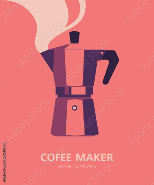 Fototapeta Italian coffee maker. A Moka pot, for espresso. Side view. Minimalistic vertical poster. Vector flat illustration