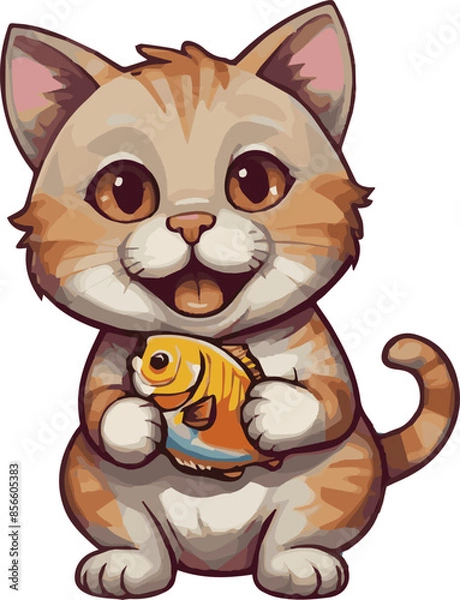 Fototapeta cat with a fish