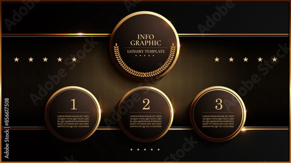 Obraz business luxury infographic templates, gold black color, flow chart data visualization for abstract background template 3 steps options.
