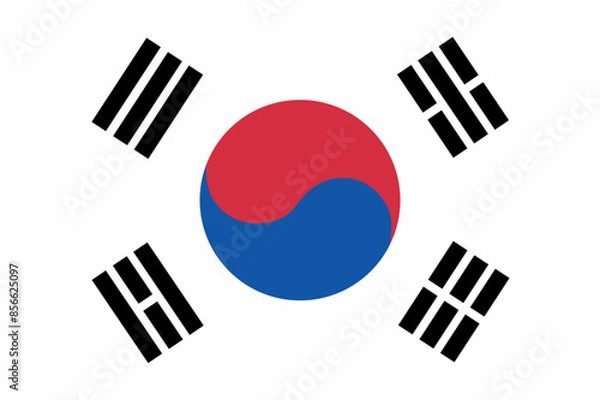 Fototapeta South Korea official flag vector with standard size and proportion. National flag emblem with accurate size and colors.