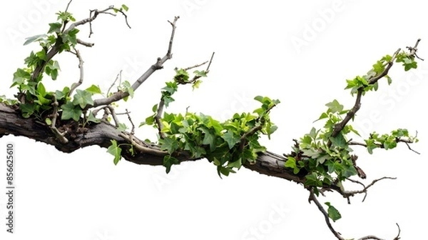 Fototapeta realistic twisted jungle branch with plant growing isolated on a white background