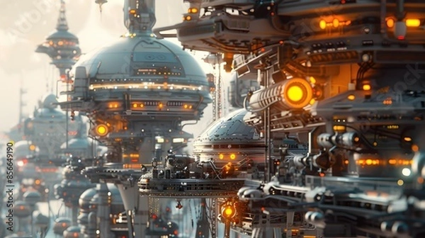 Fototapeta Sprawling Retrofuturistic Orbital Shipyard with Modular Docking Bays and Robotic Assembly Lines