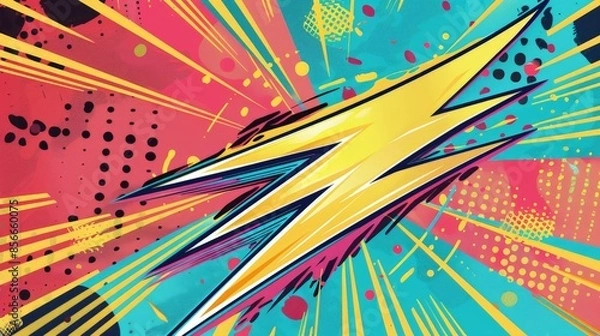 Fototapeta Dramatic Comic Style Thunderbolt Explosion