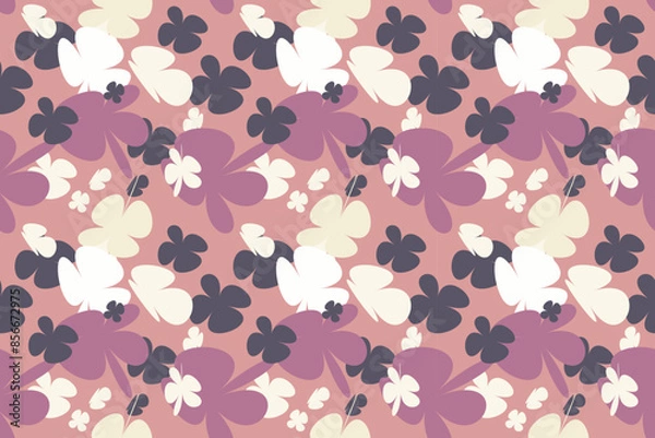 Fototapeta Spring Flower Pattern Vintage 70s Style Flower Background Illustration. Colorful Pastel Color Groovy Artwork Bundle, Y2k Nature Backgrounds With Spring Plants.