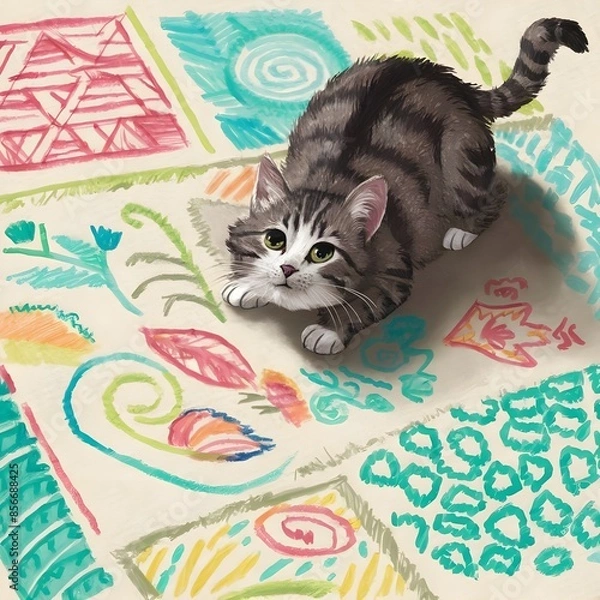 Fototapeta kitten playing with yarn